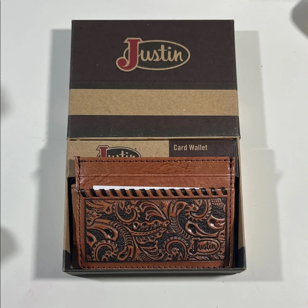 Justin Boots Embossed Leather Card Holder